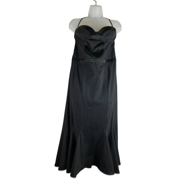 Vintage Bebe Black Pinstripe Bustier Cocktail‎ Dress Large Goth Pinup Sexy Y2K - Picture 3 of 7